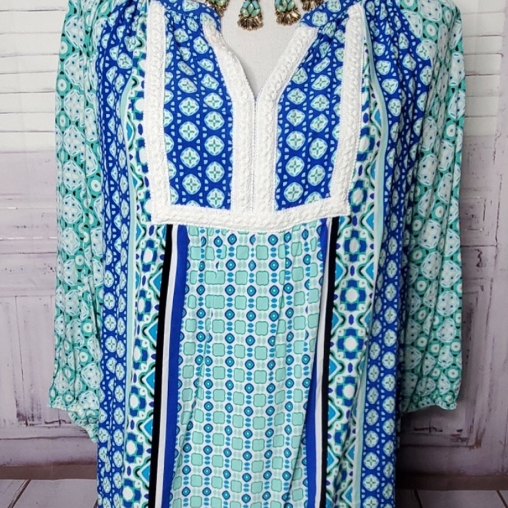 CROWN & IVY PLUS SIZE 1X VACATION TOP TEAL BLOUSE